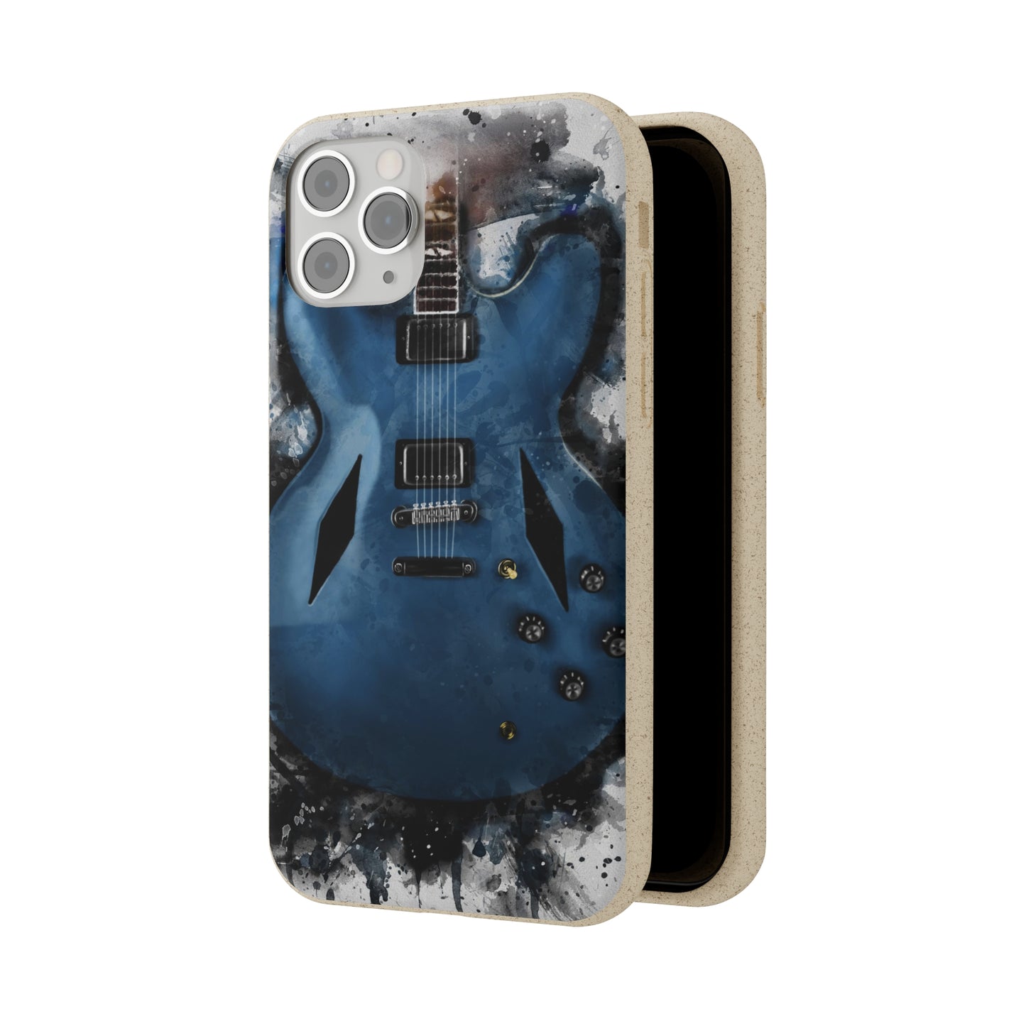 digital painting of a blue electric guitar printed on a biodegradable iphone phone case