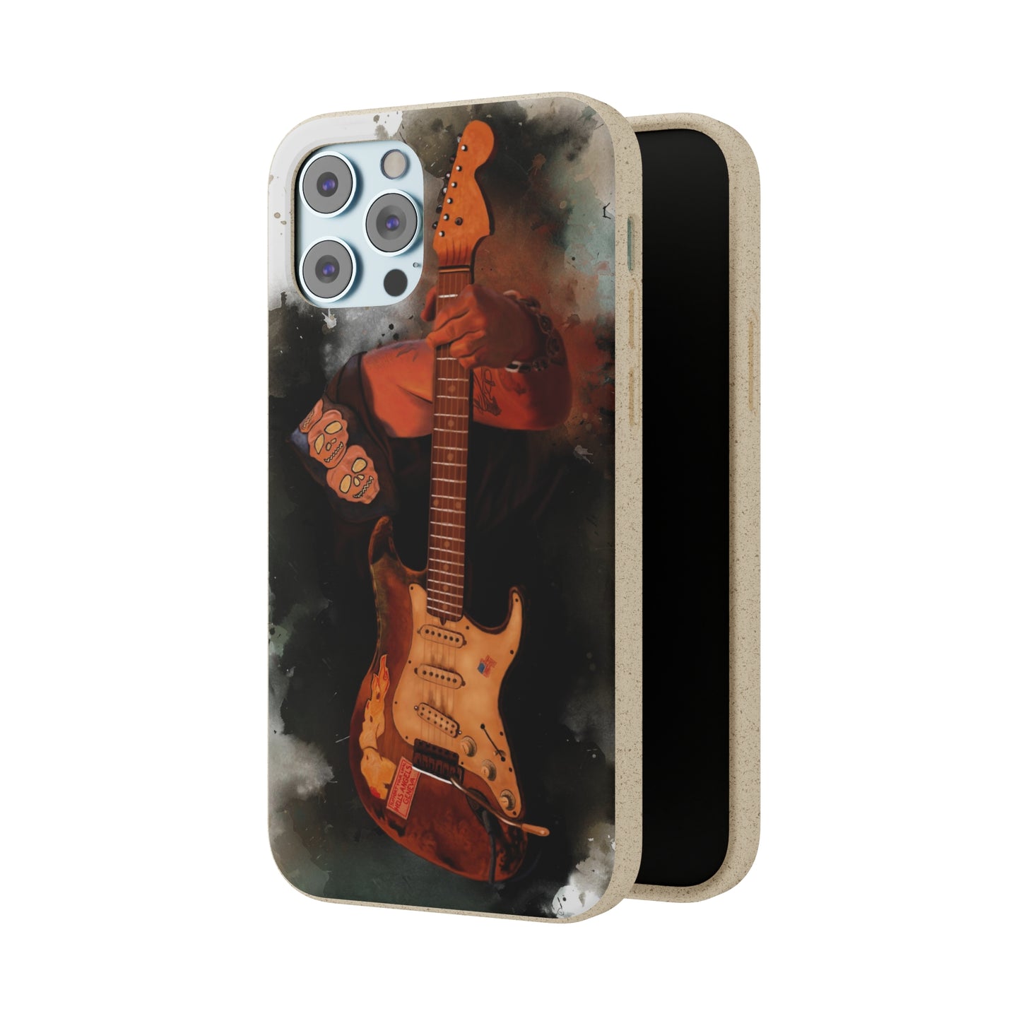 digital painting of Papa's heavy used vintage sunburst electric guitar printed on biodegradable iphone phone case