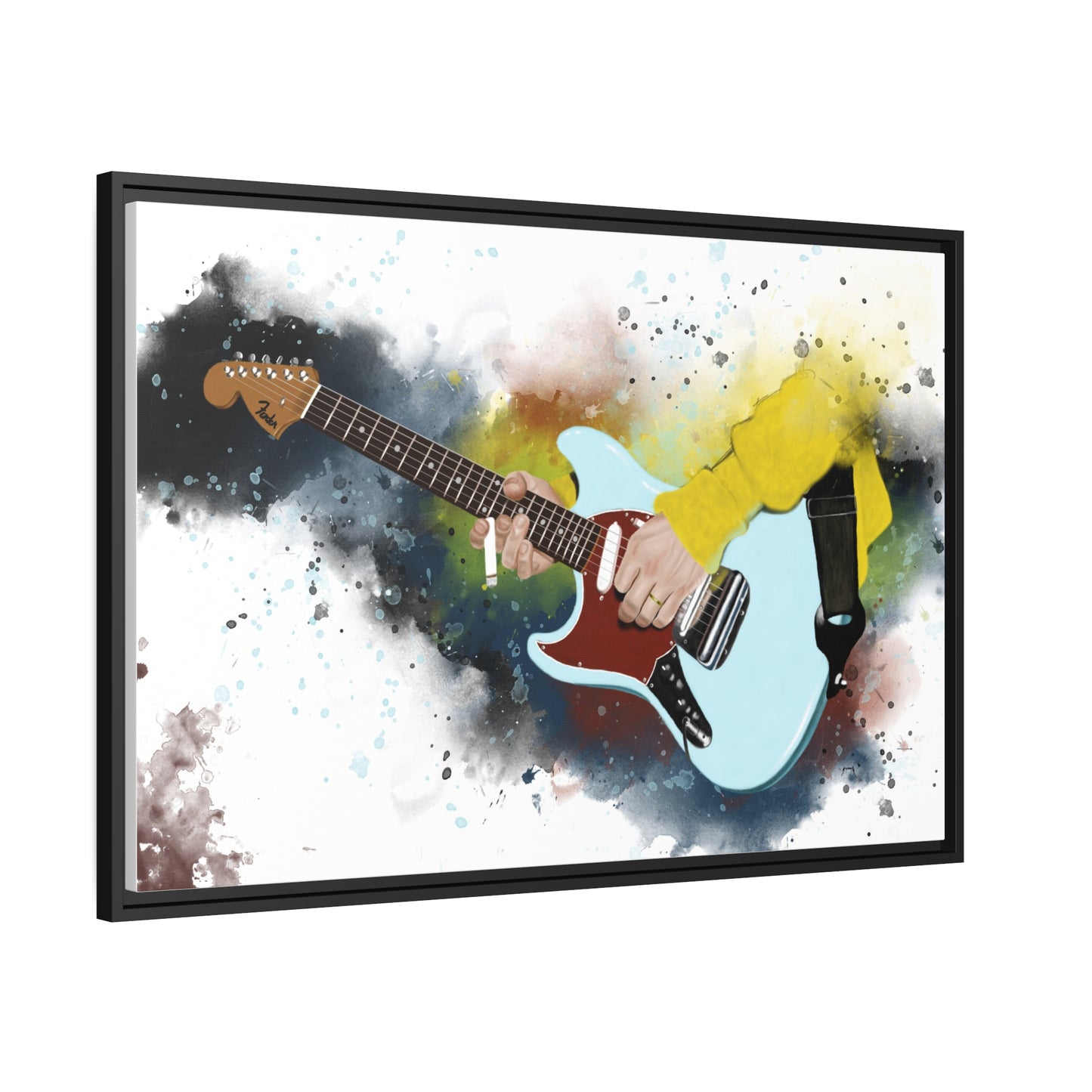 Digital painting of Kurt's blue electric guitar printed on canvas