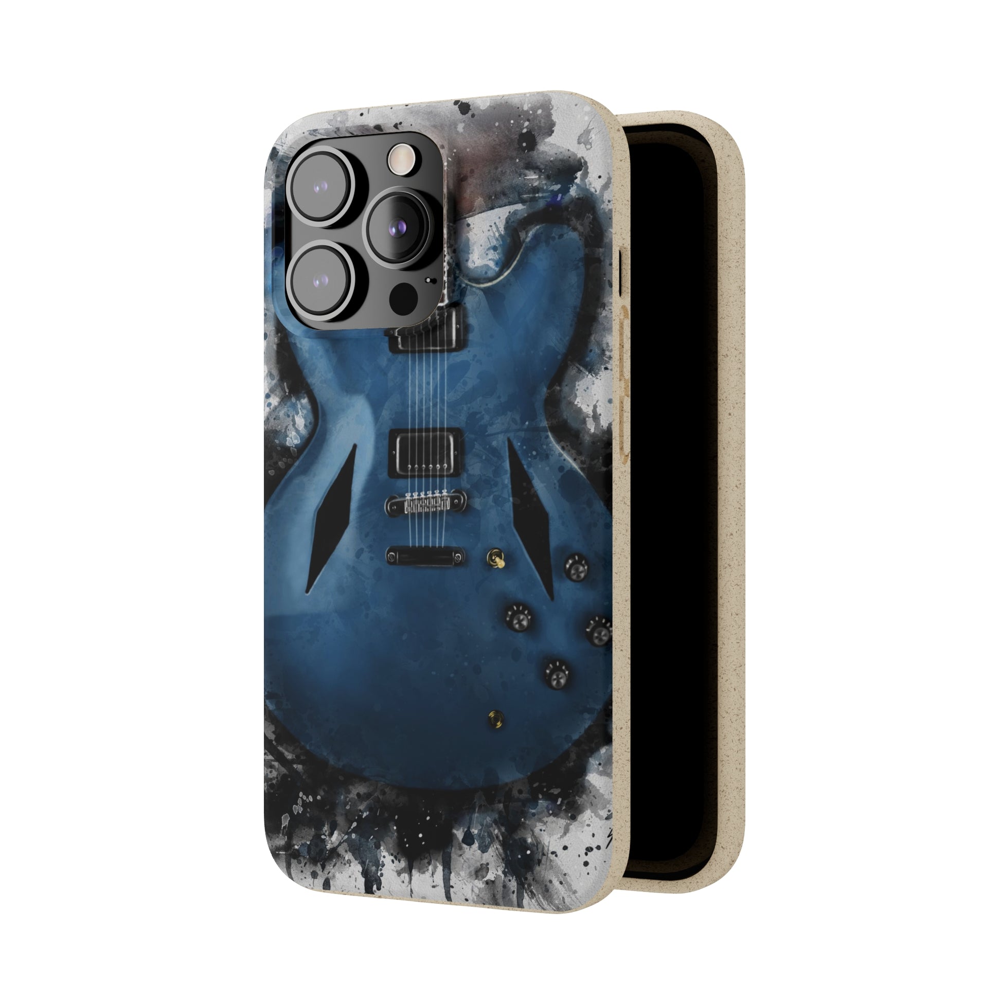 digital painting of a blue electric guitar printed on a biodegradable iphone phone case