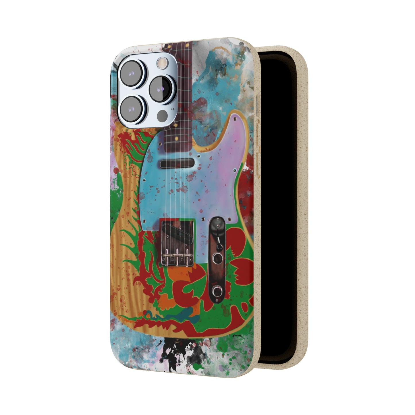 digital painting of a colorful electric guitar printed on a biodegradable iphone phone case