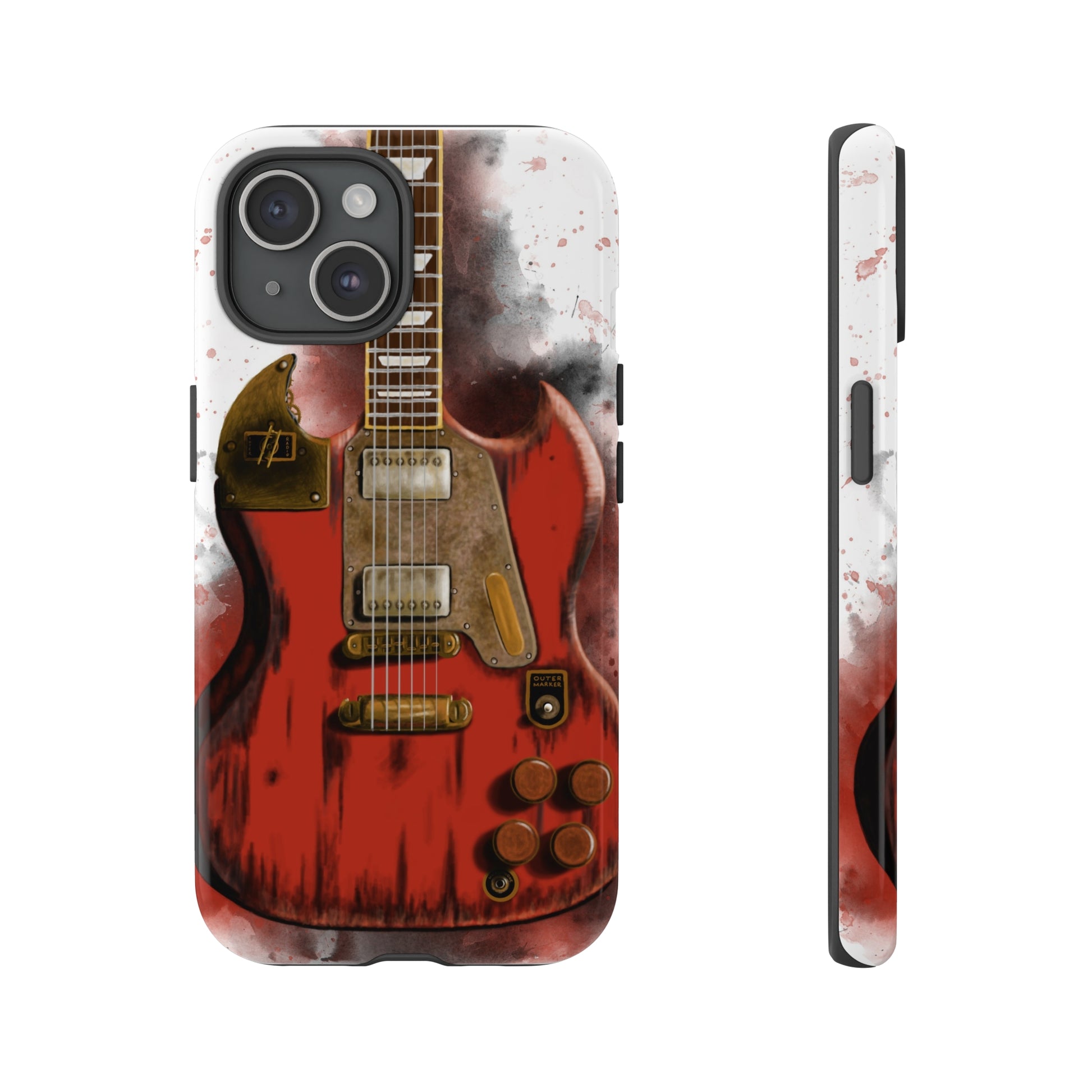 Digital painting of a steampunk electric guitar printed on iphone tough phone case