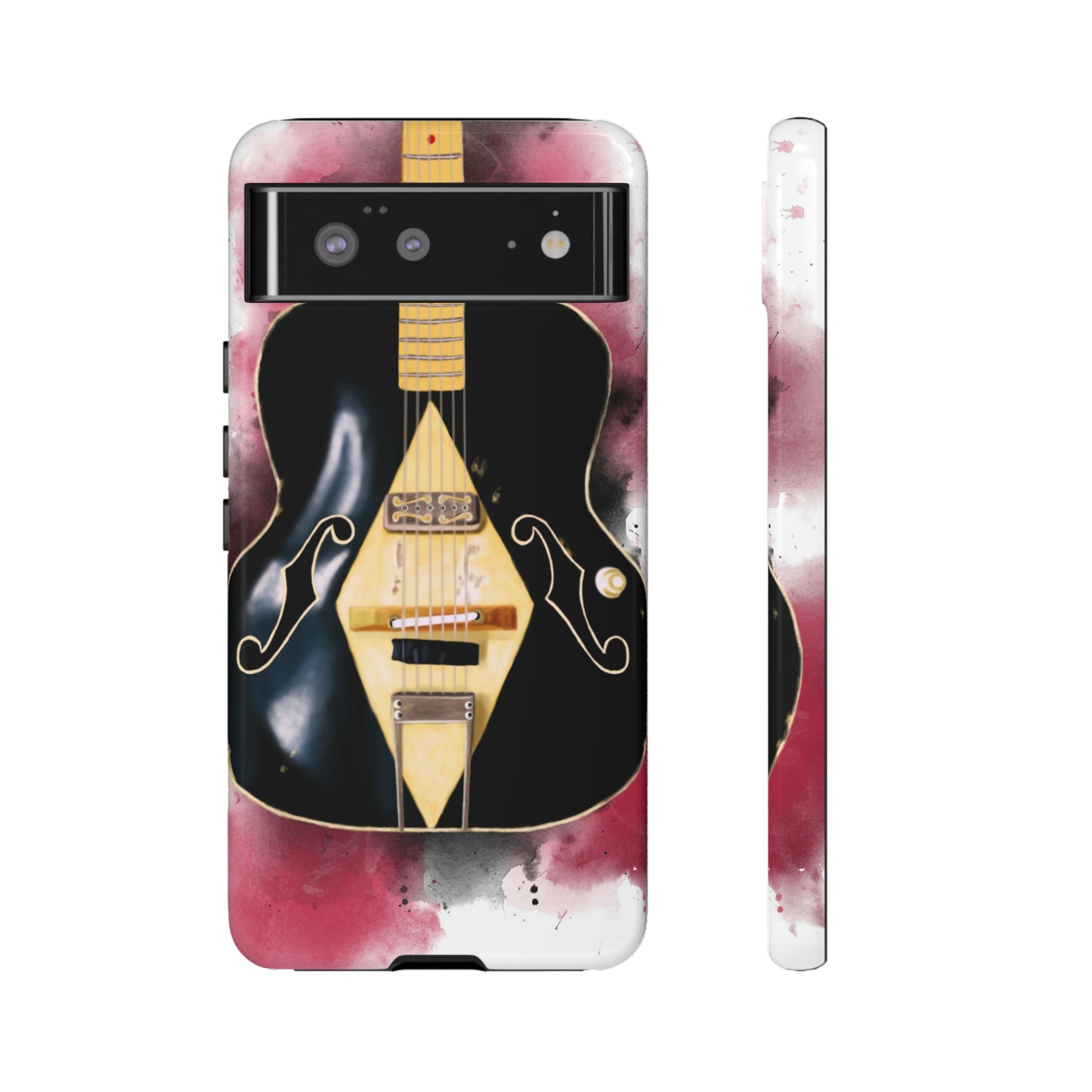 digital painting of a black-vintage white electric guitar printed on google tough phone case