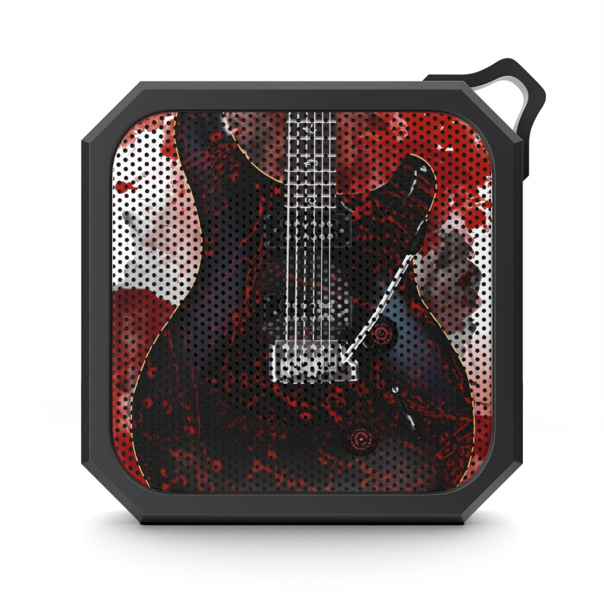 digital painting of a bloody electric guitar printed on a bluetooth speaker
