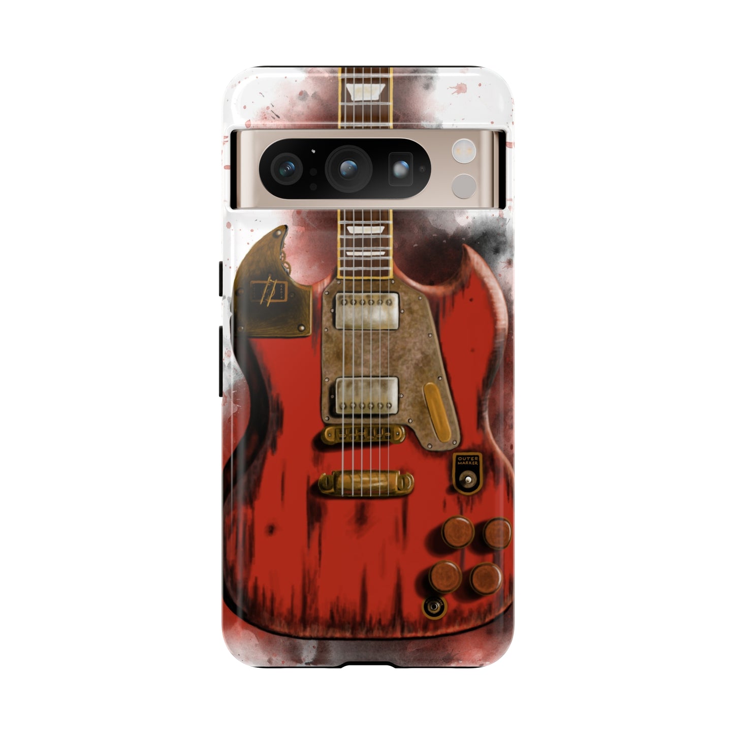 Digital painting of a steampunk electric guitar printed on google tough phone case