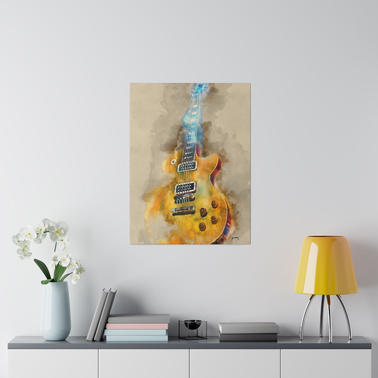 Digital painting of an electric guitar printed on canvas