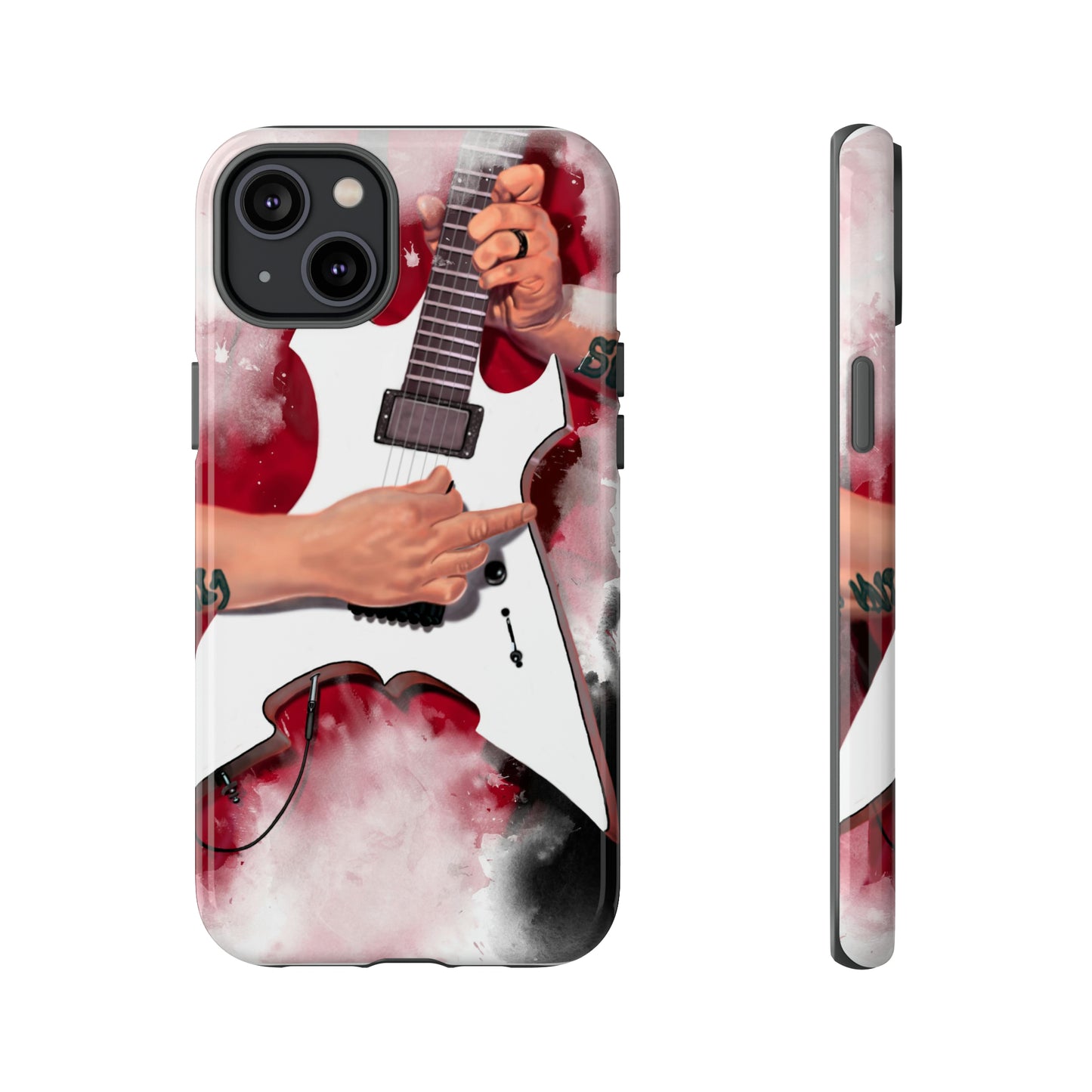digital painting of white electric guitar with hands printed on iphone tough phone case