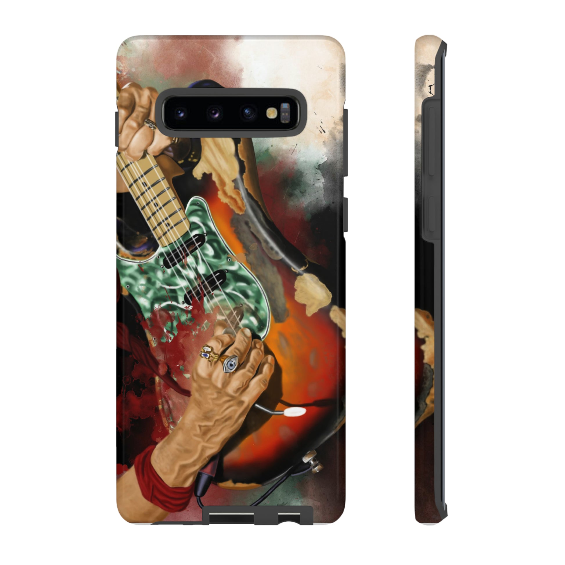 Digital painting of vintage electric guitar with hands printed on samsung phone case