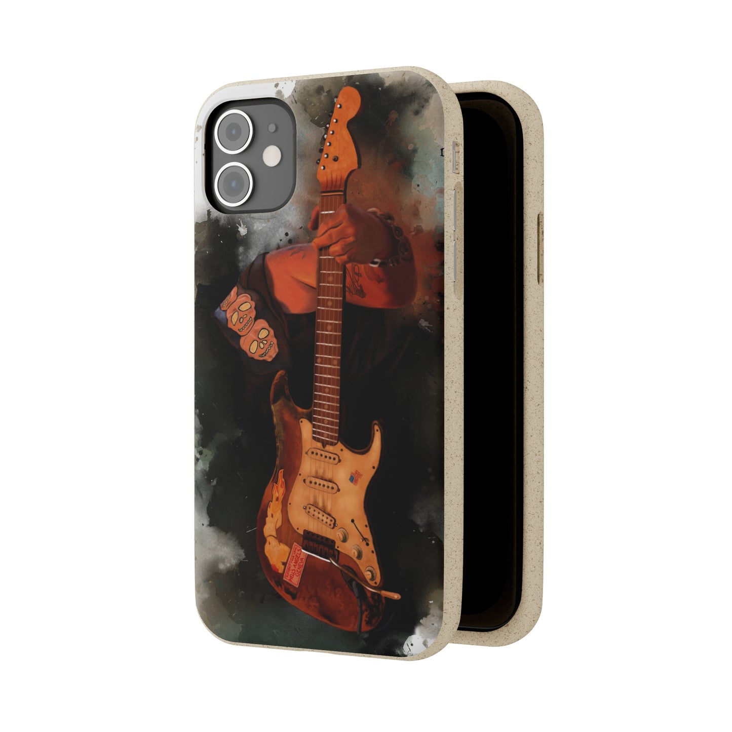 digital painting of Papa's heavy used vintage sunburst electric guitar printed on biodegradable iphone phone case