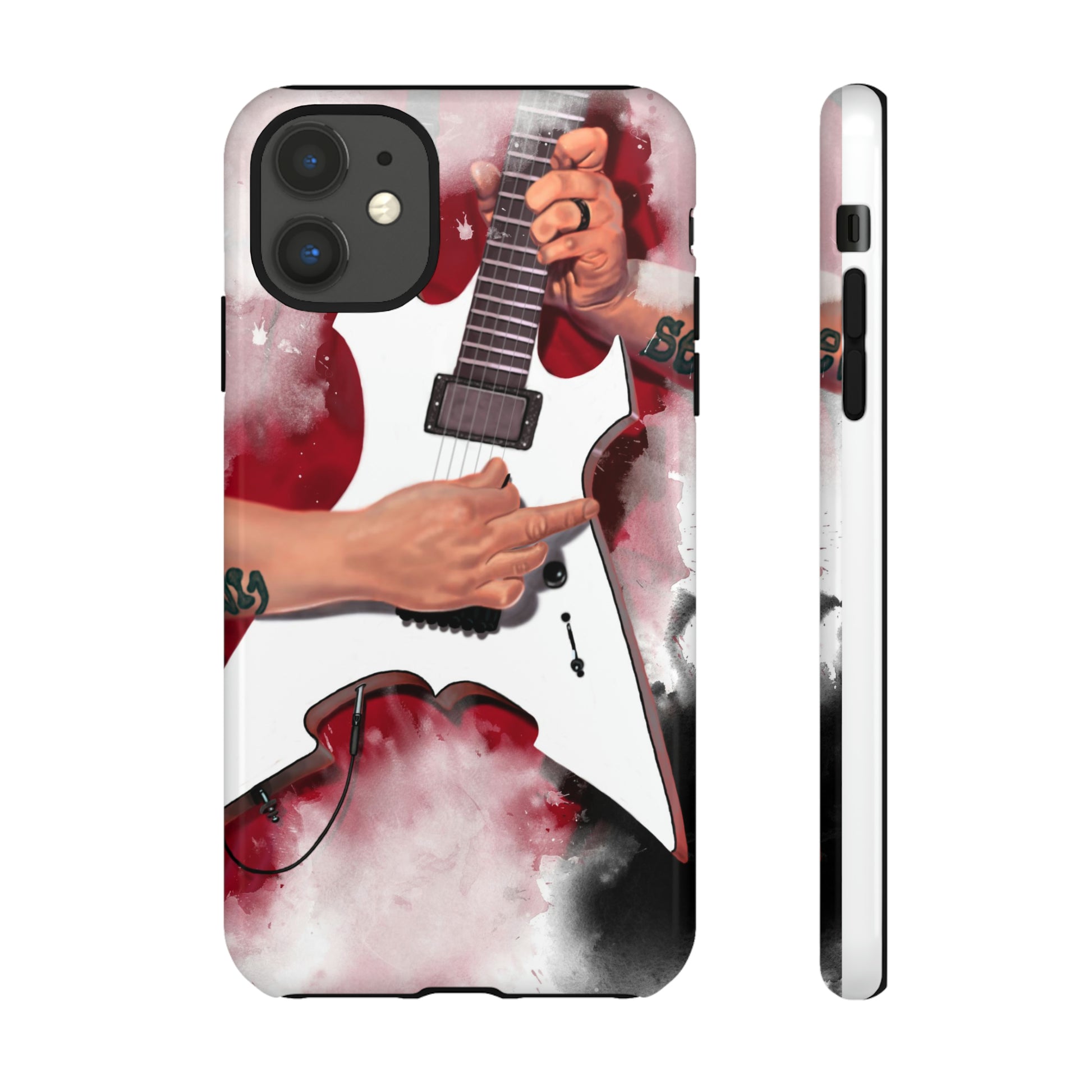 digital painting of white electric guitar with hands printed on iphone tough phone case