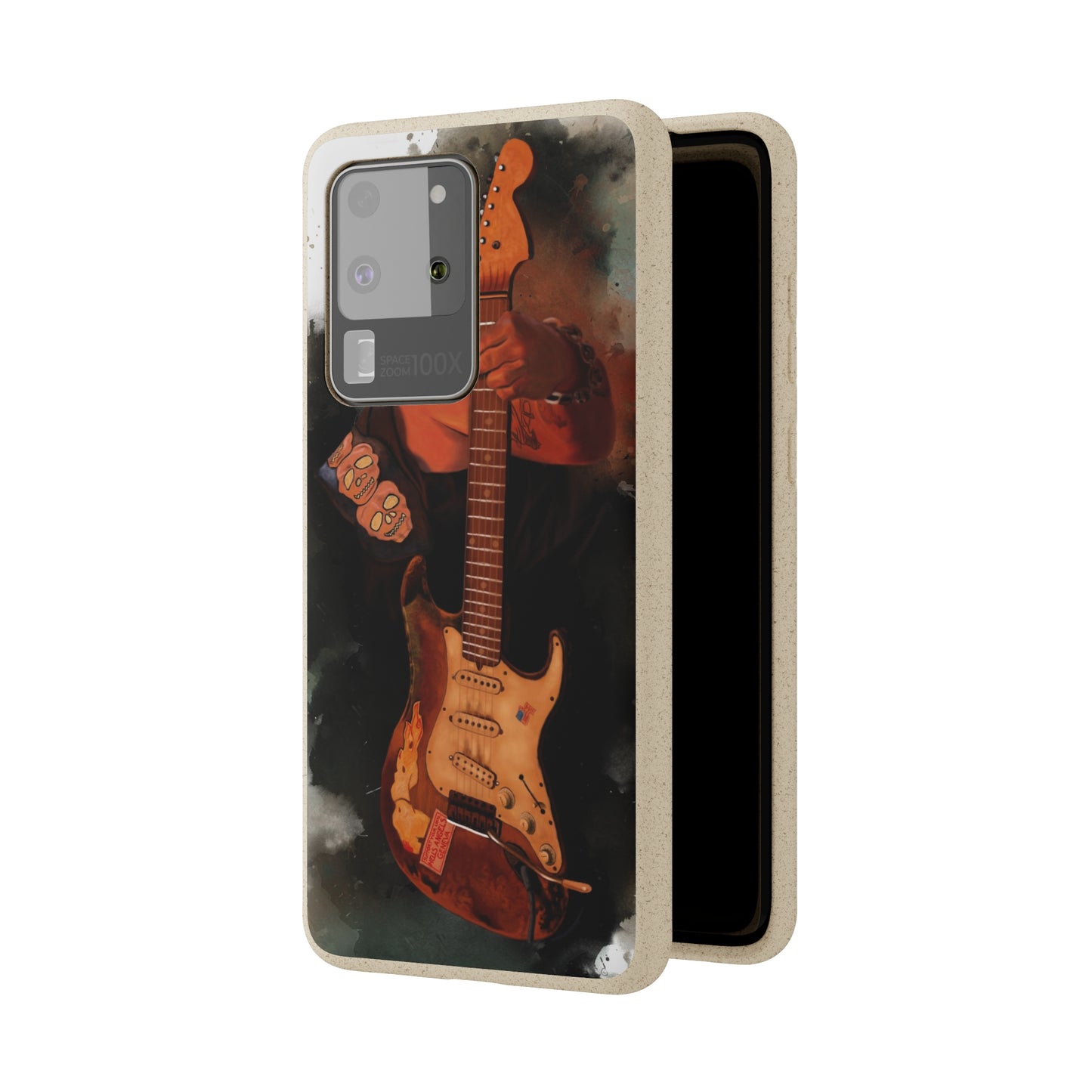 digital painting of Papa's heavy used vintage sunburst electric guitar printed on biodegradable samsung phone case