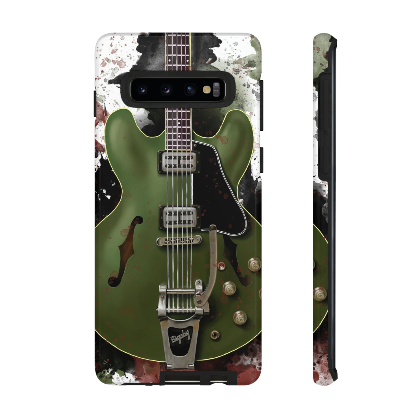 digital painting of a green electric guitar printed on a samsung phone case