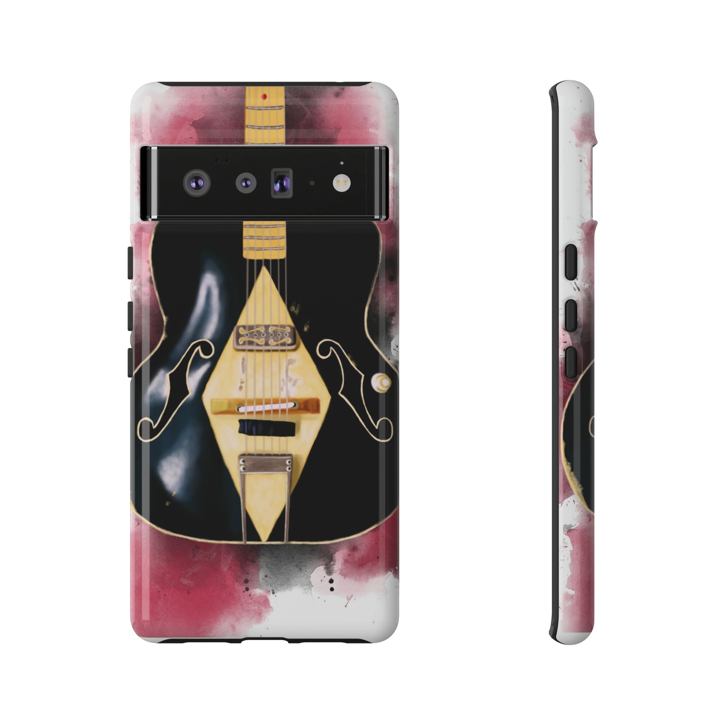 digital painting of a black-vintage white electric guitar printed on google tough phone case