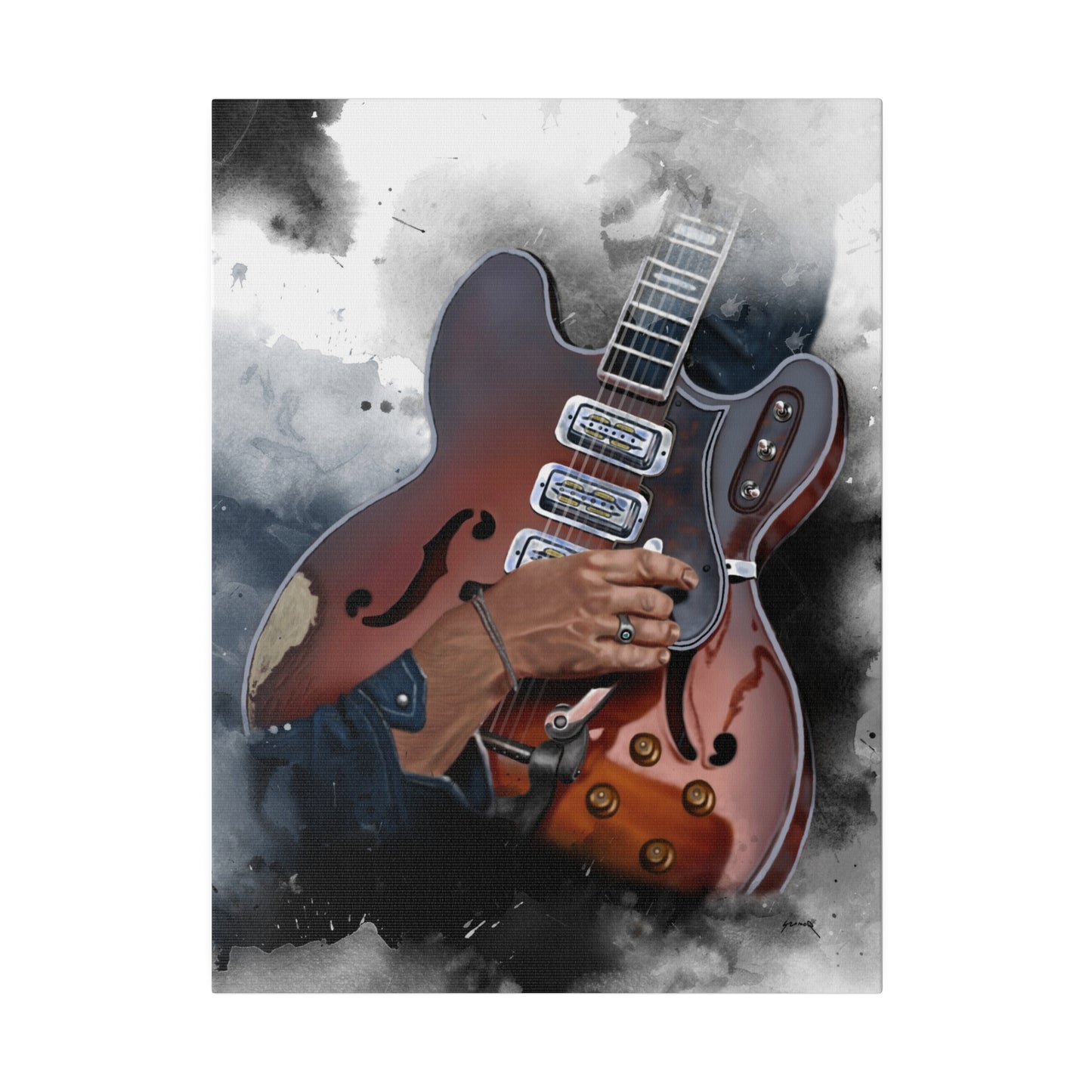 digital painting of Dan's electric guitar printed on canvas
