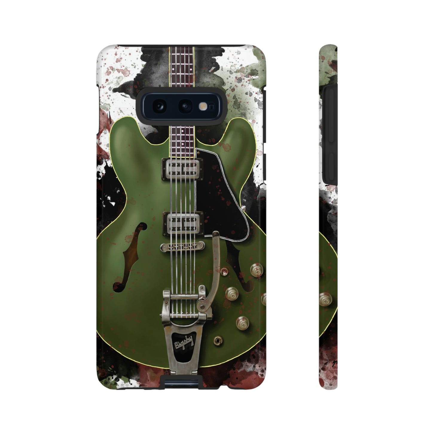 digital painting of a green electric guitar printed on a samsung phone case
