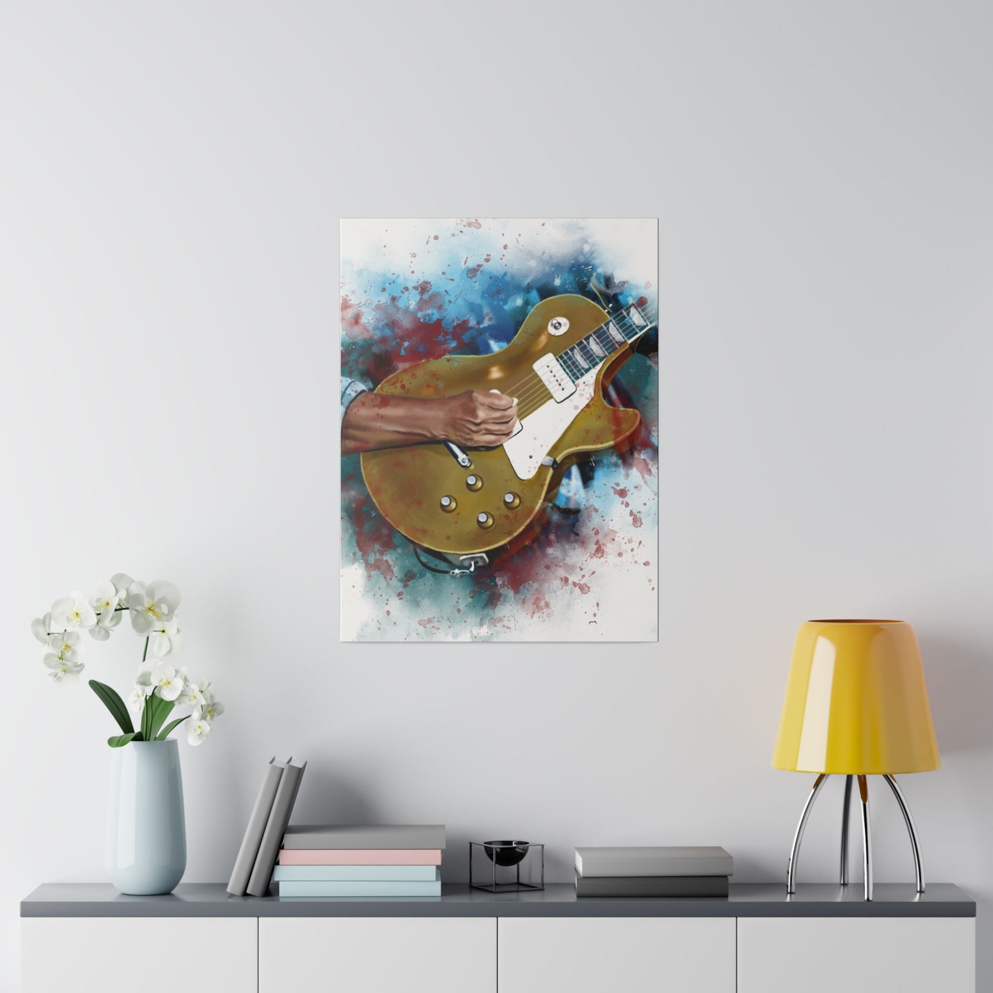 Digital painting of a goldtop electric guitar printed on canvas