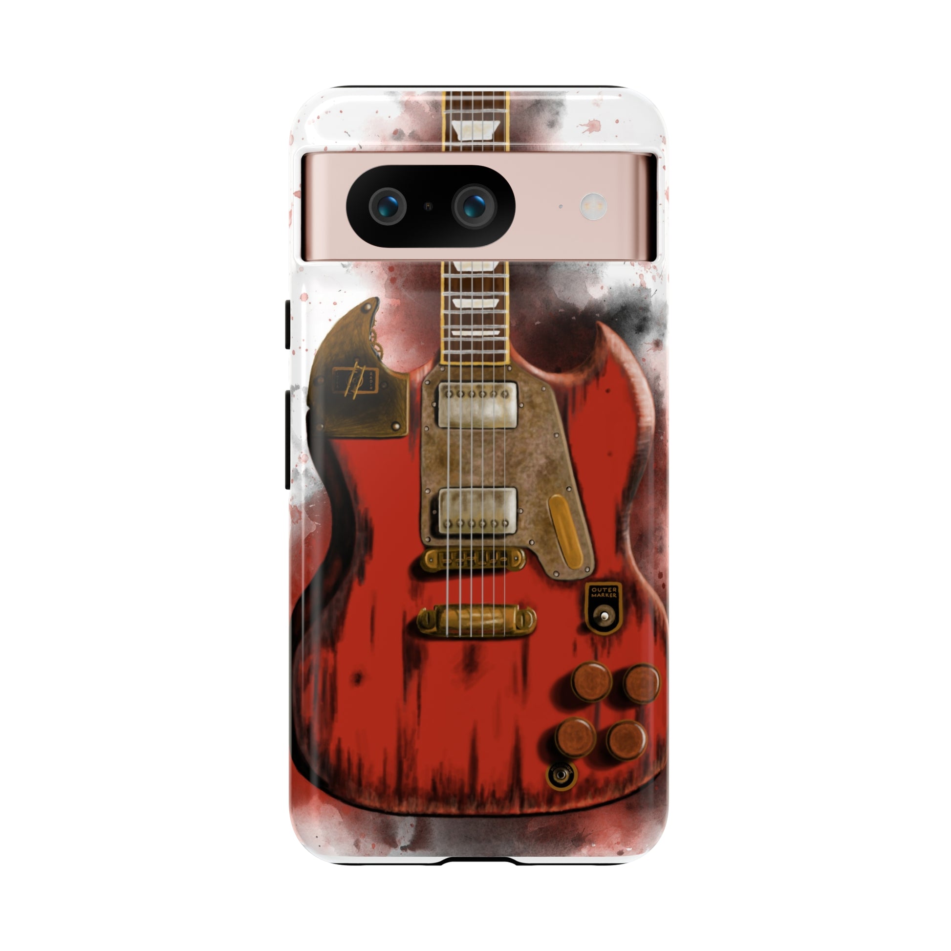Digital painting of a steampunk electric guitar printed on google tough phone case