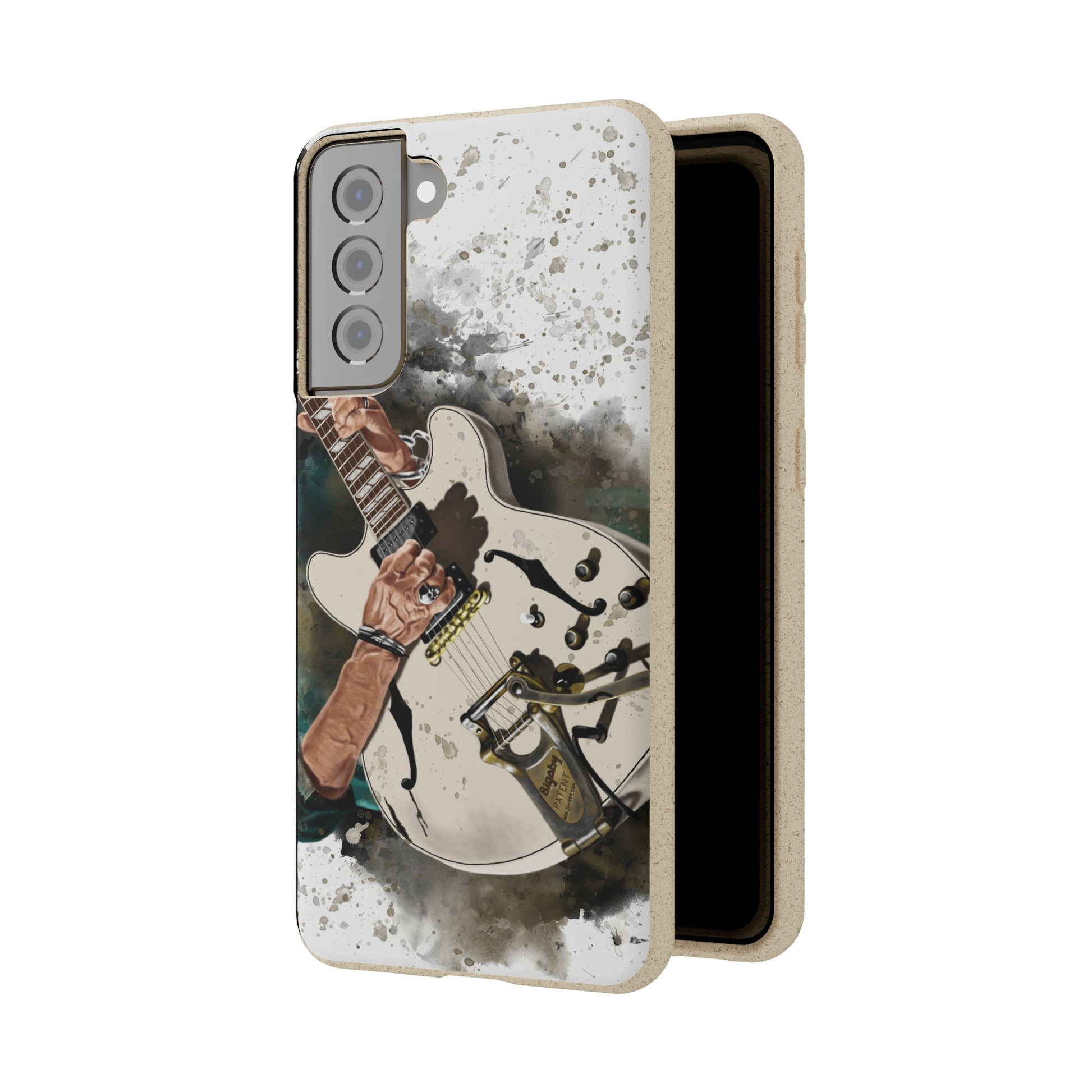 Digital painting of Pirate's electric guitar printed on biodegradable samsung phone case