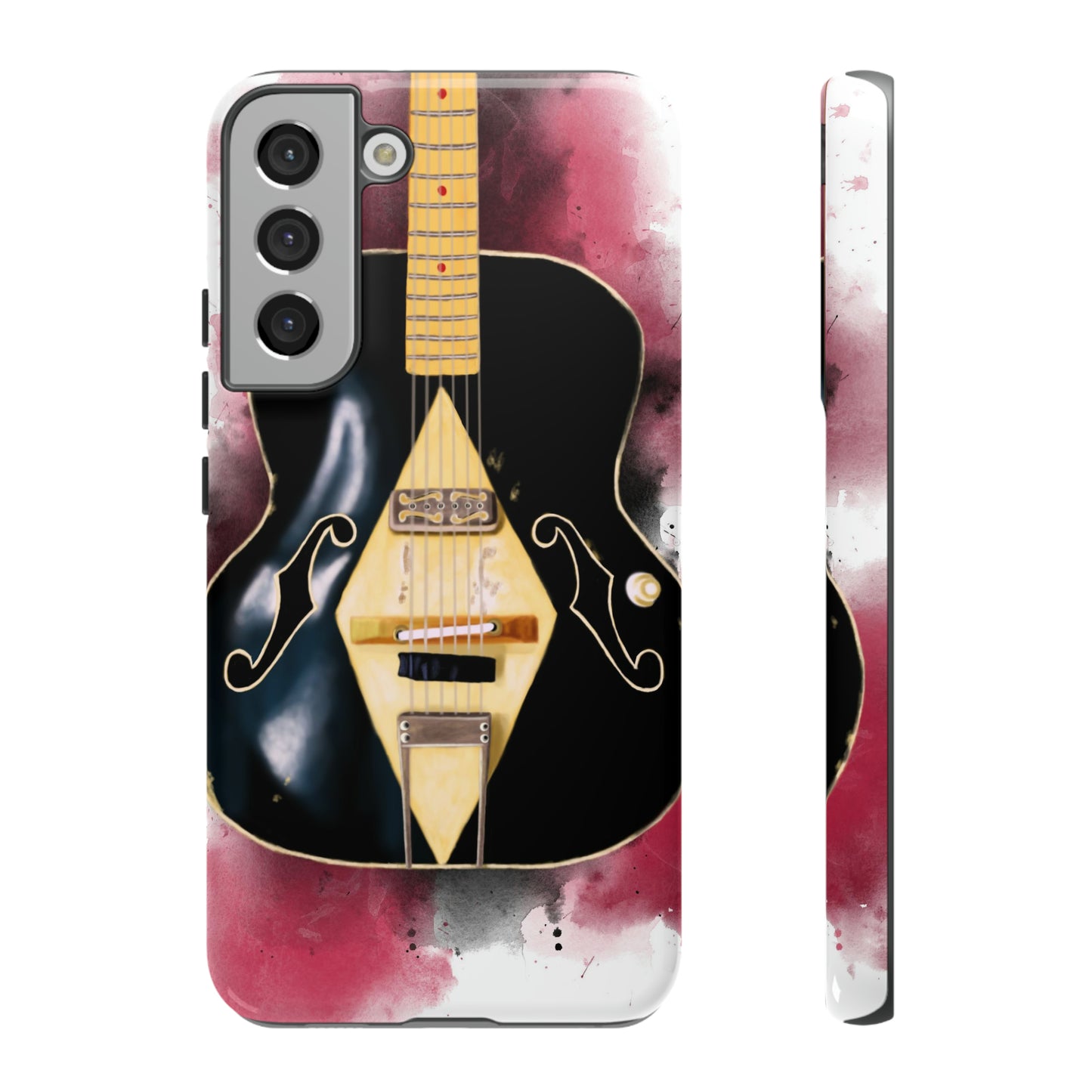 digital painting of a black-vintage white electric guitar printed on samsung tough phone case