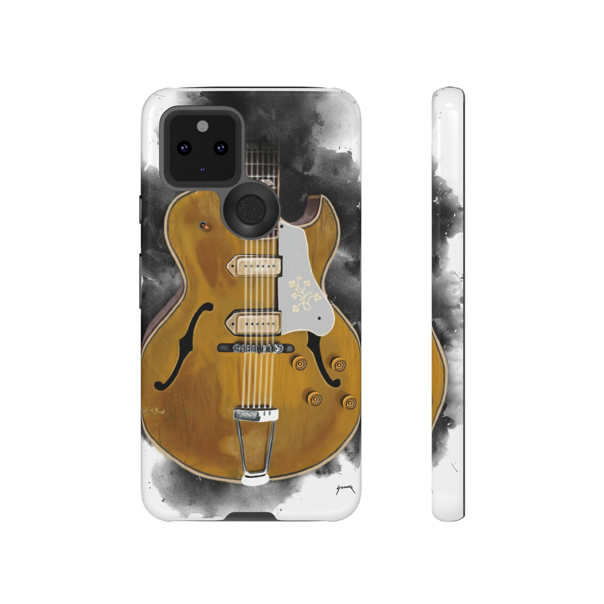 Digital painting of a goldtop vintage electric guitar printed on a google phone case