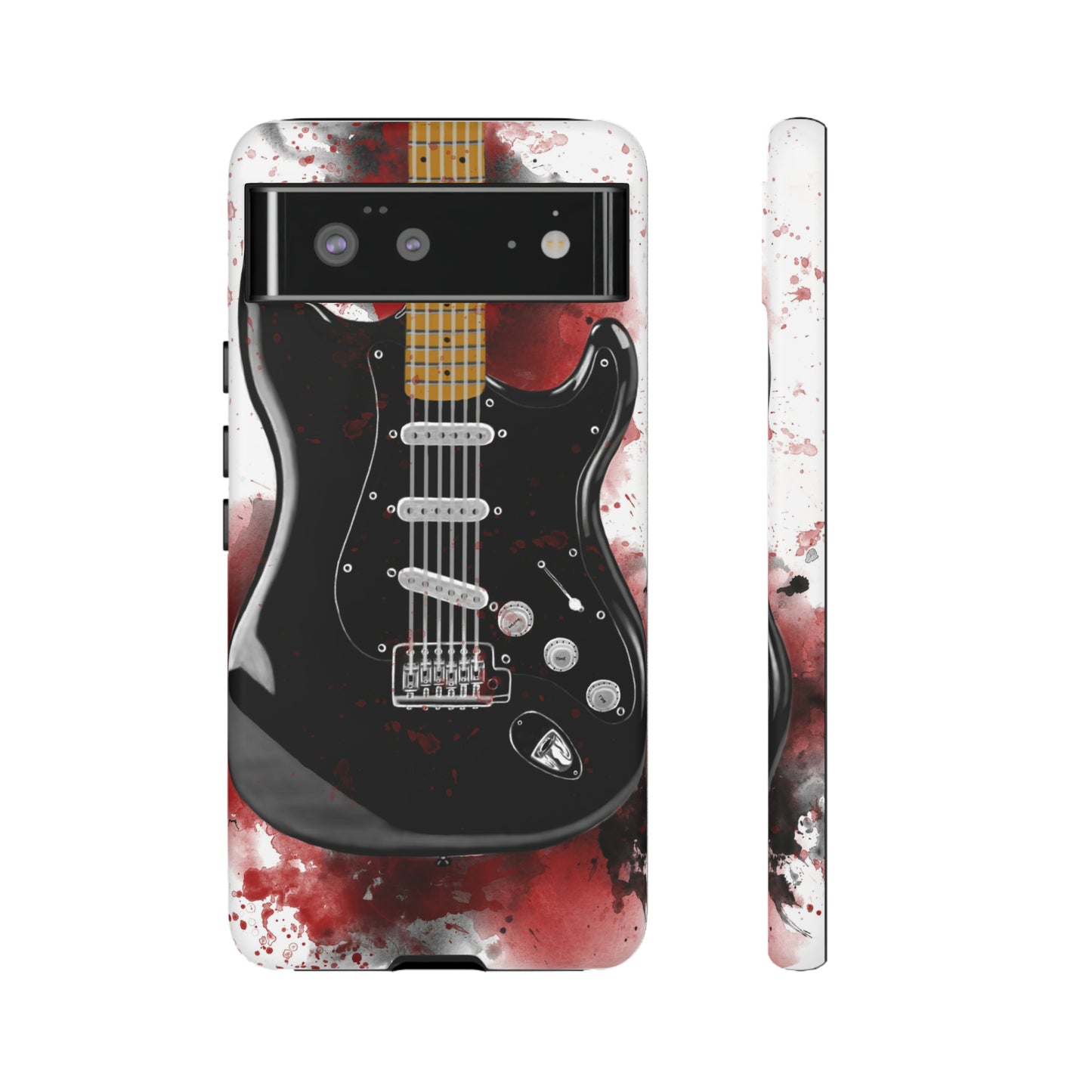 Digital painting of black electric guitar printed on a google phone case