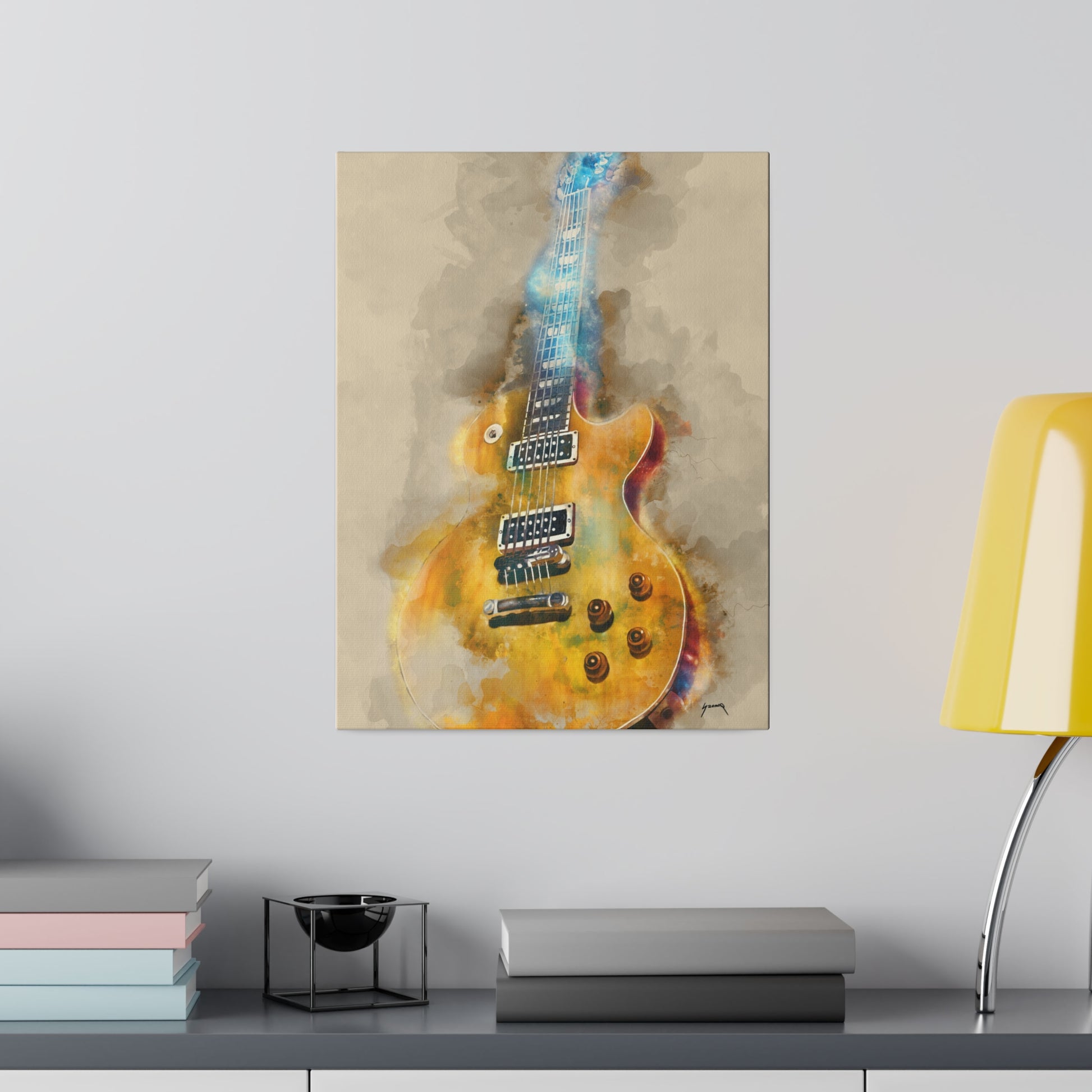 Digital painting of an electric guitar printed on canvas