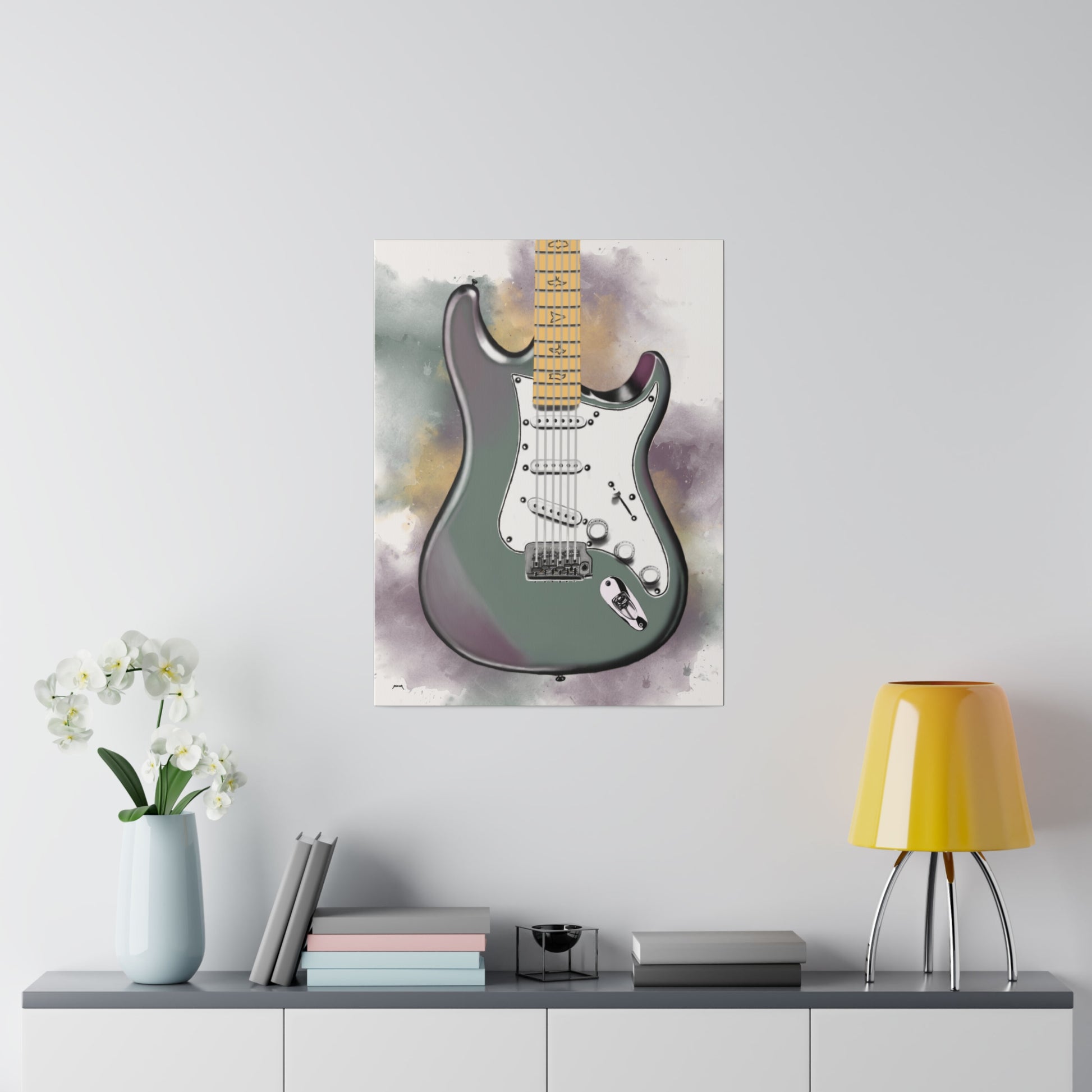 Digital painting of Ice electric guitar printed on canvas