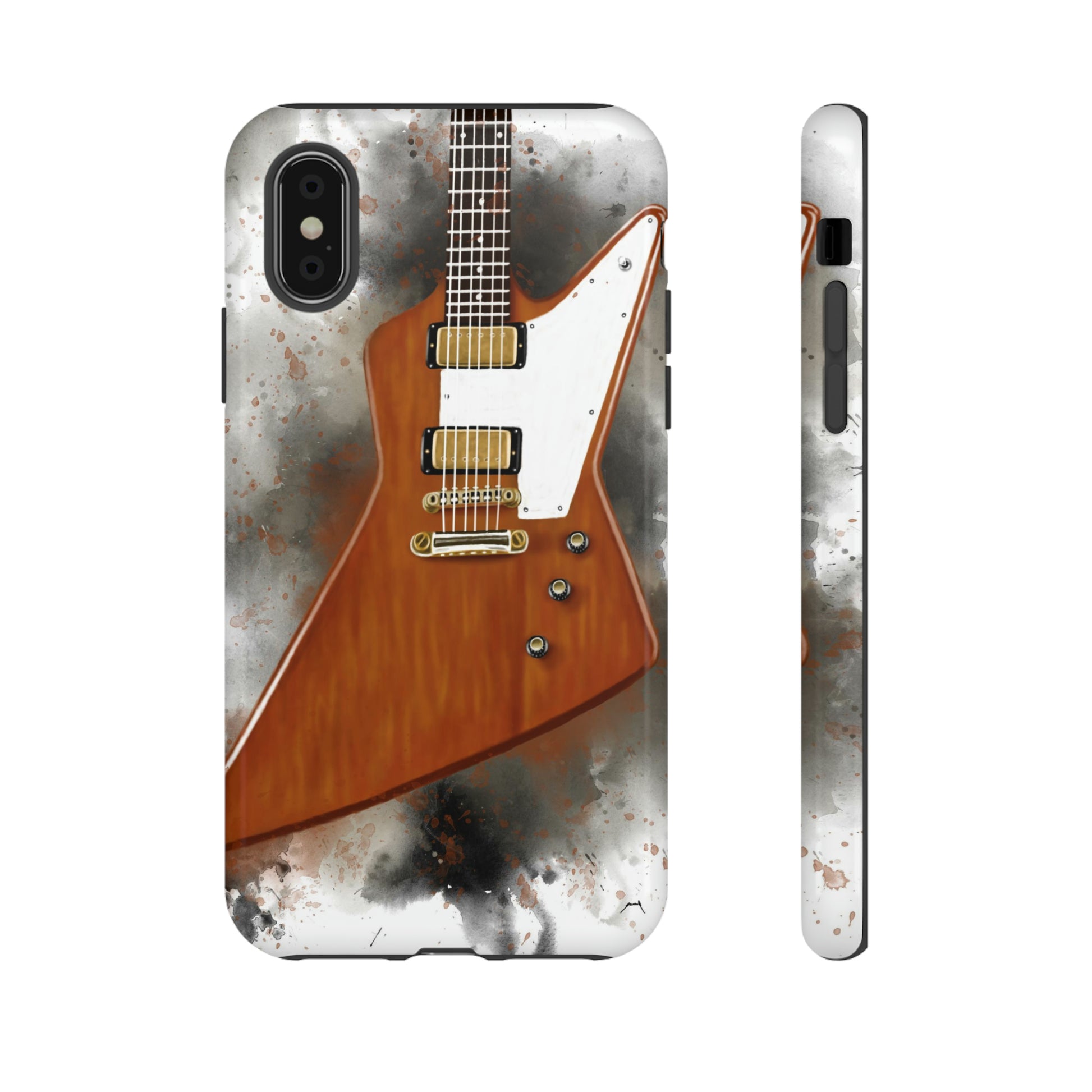 Digital painting of a pointy electric guitar printed on a iphone tough phone case