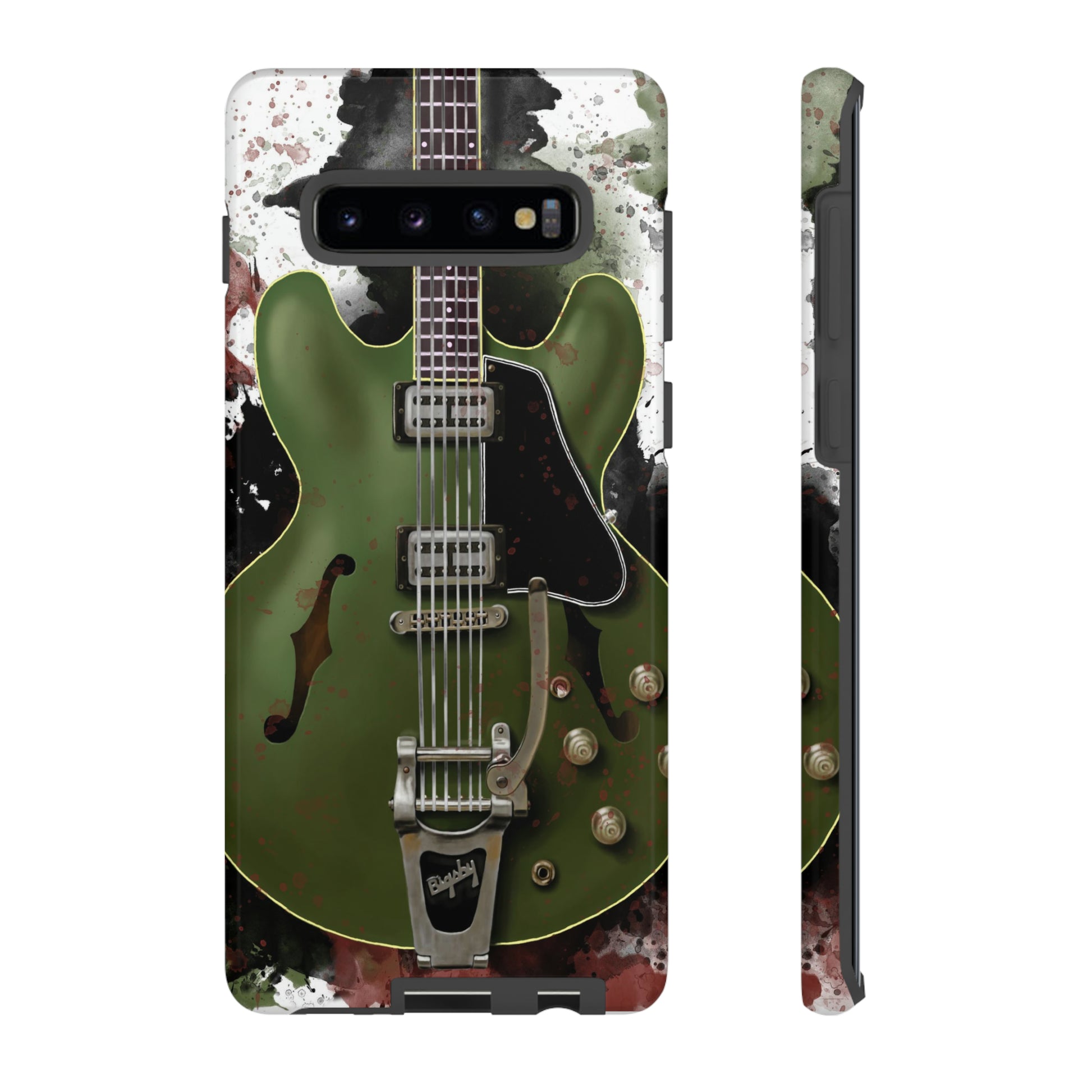 digital painting of a green electric guitar printed on a samsung phone case