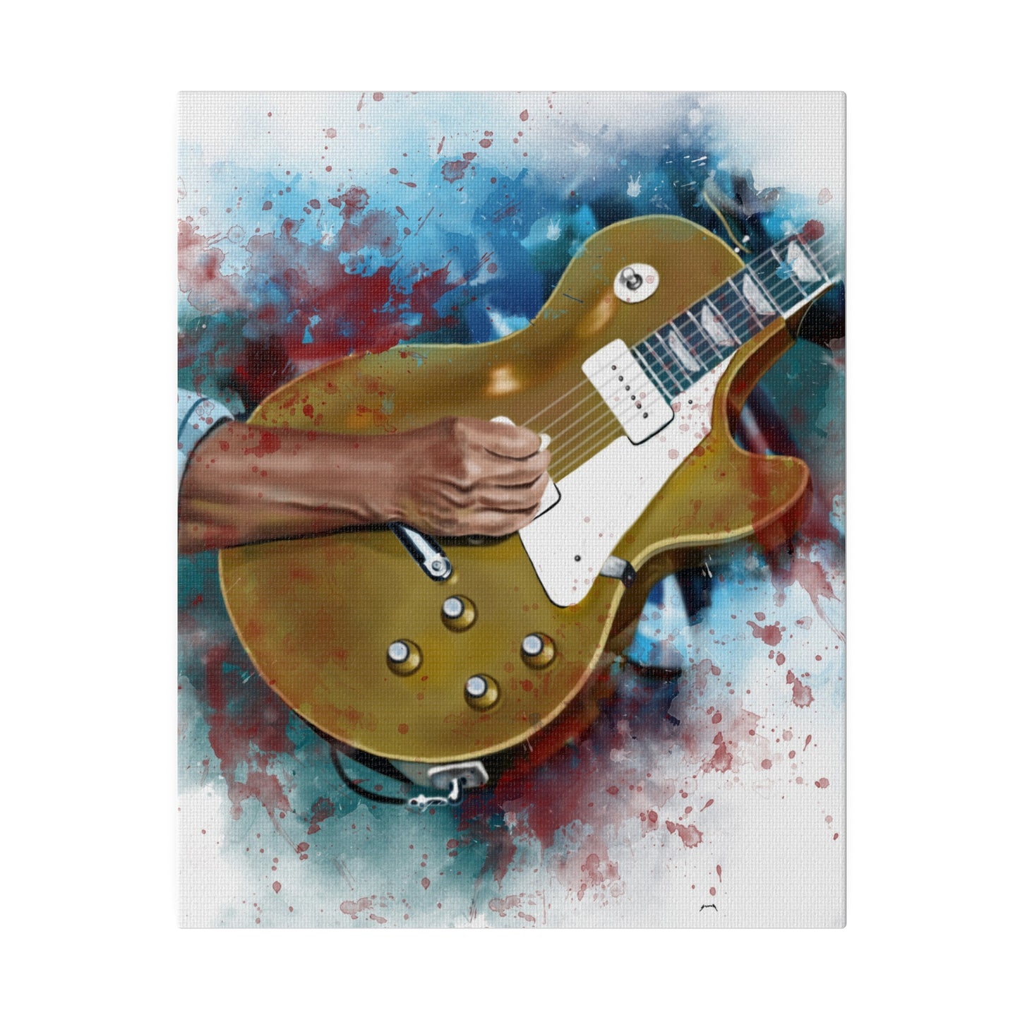 Digital painting of a goldtop electric guitar printed on canvas