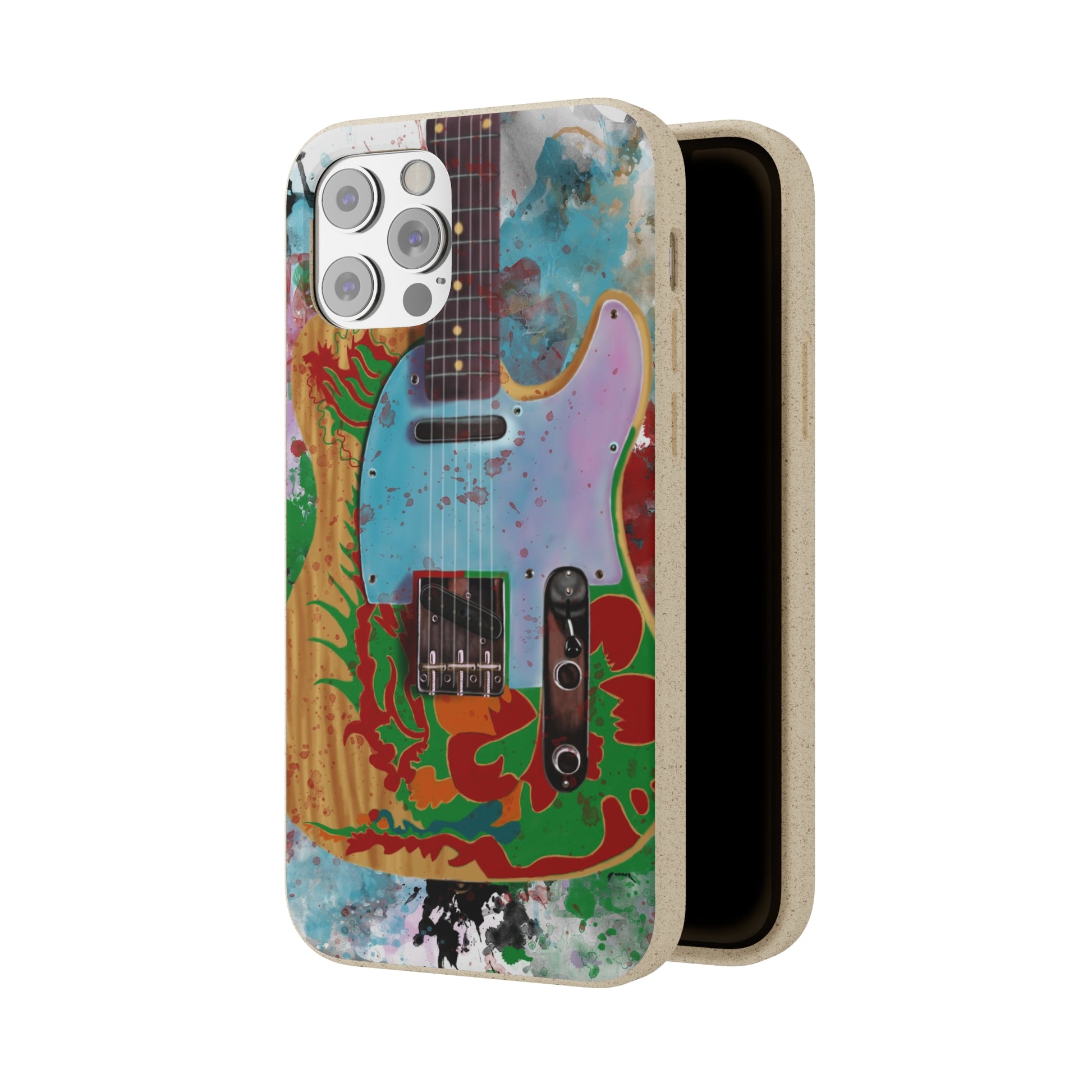 digital painting of a colorful electric guitar printed on a biodegradable iphone phone case