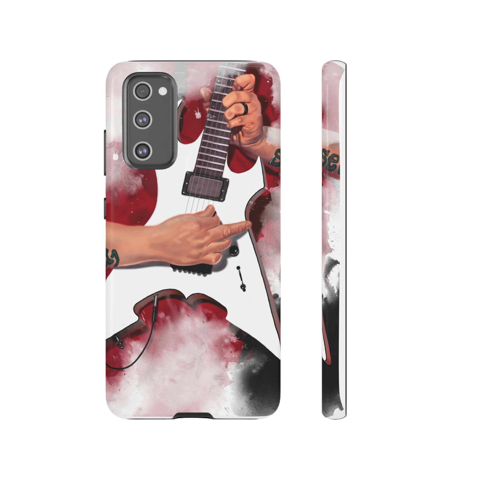 digital painting of white electric guitar with hands printed on samsung tough phone case