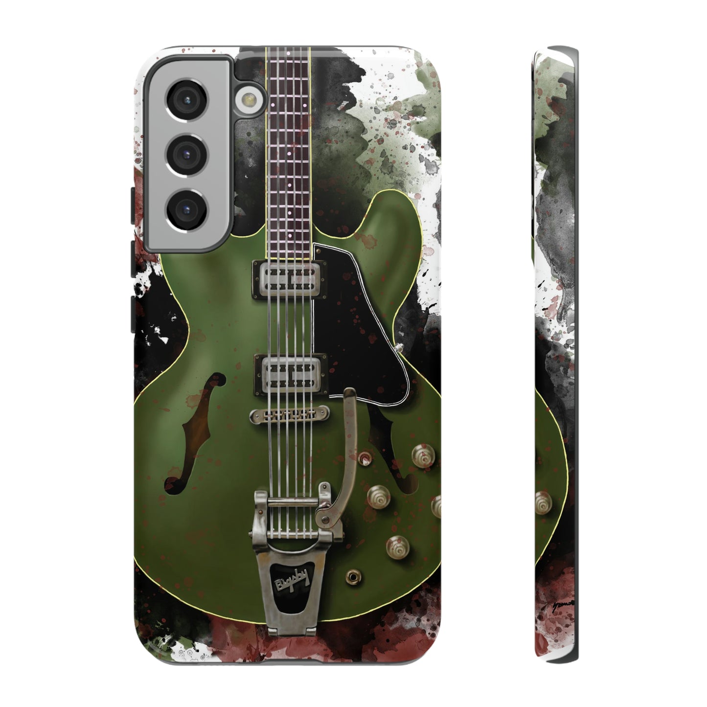 digital painting of a green electric guitar printed on a samsung phone case