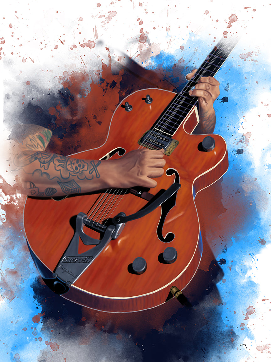 digital painting of an orange electric guitar
