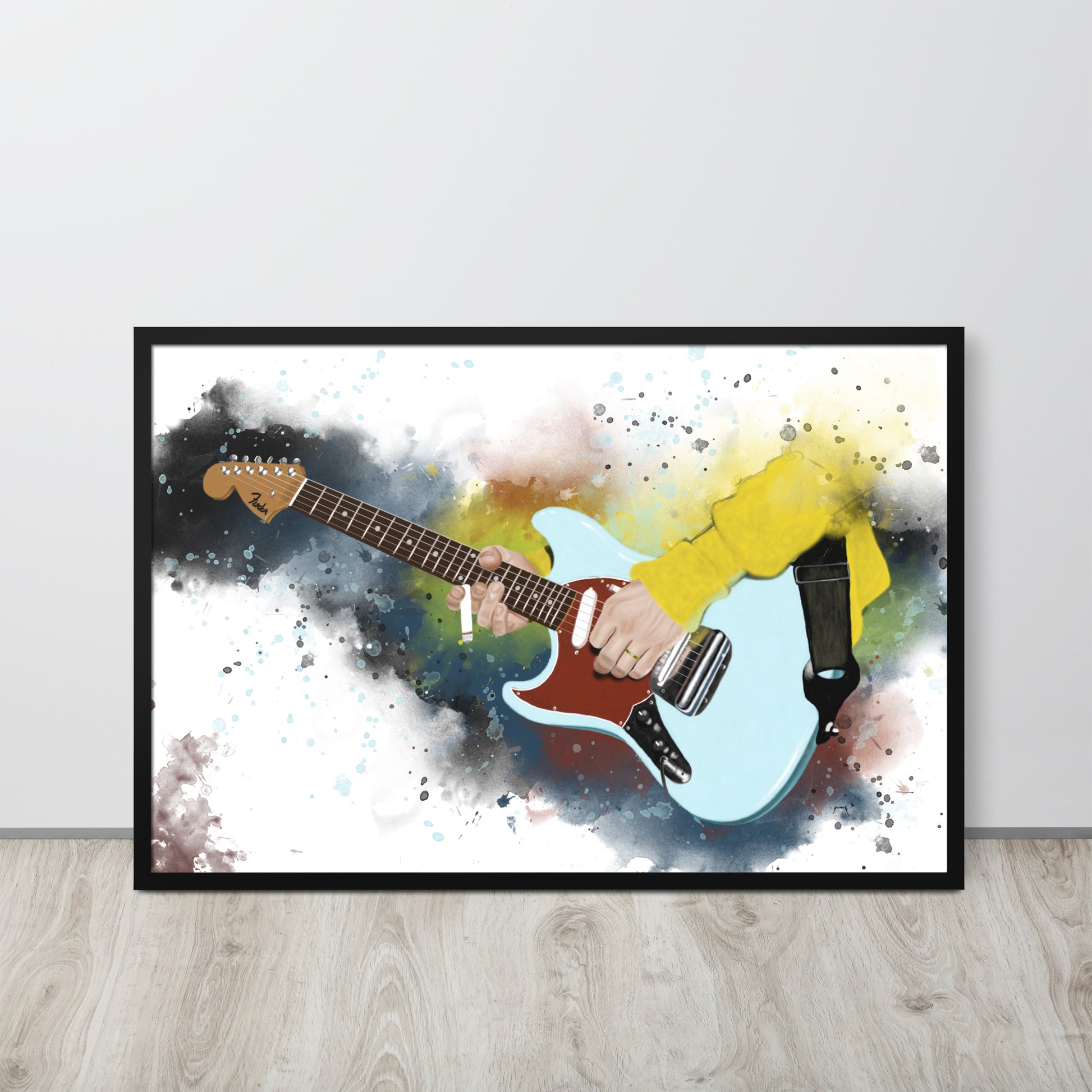 Digital painting of Kurt's blue electric guitar printed on canvas