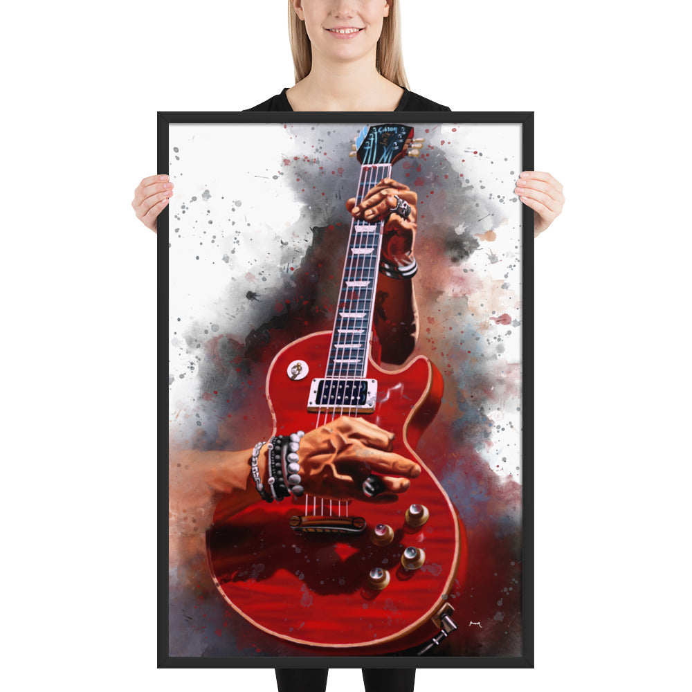 Digital painting of fire red electric guitar printed on canvas