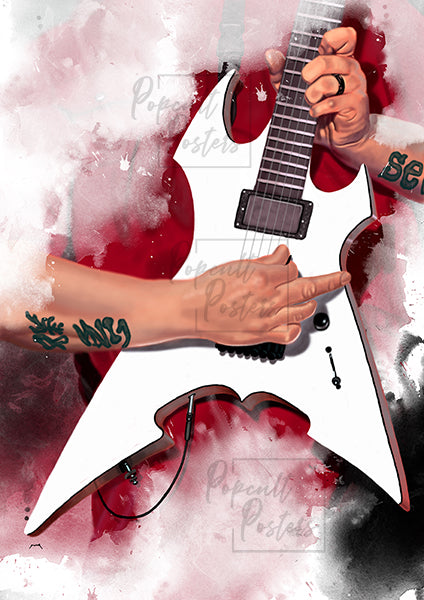 digital painting of a white electric guitar with hands
