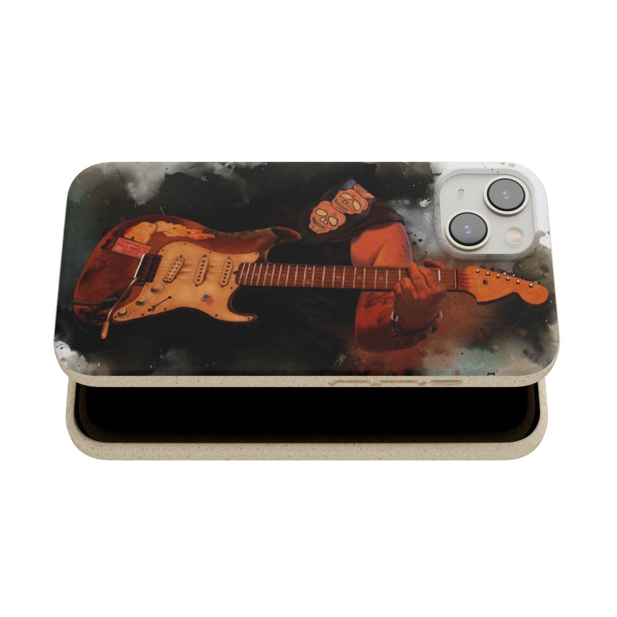 digital painting of Papa's heavy used vintage sunburst electric guitar printed on biodegradable iphone phone case