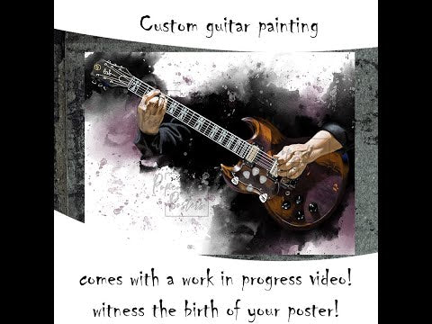 Digital painting of a black vintage electric guitar